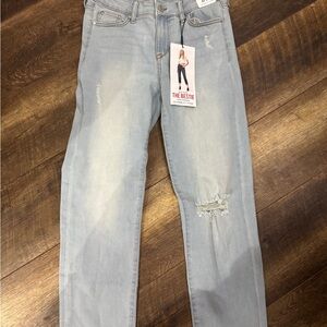 Pink Celebrity Light Blue Distressed Mid-Ride Jeans
